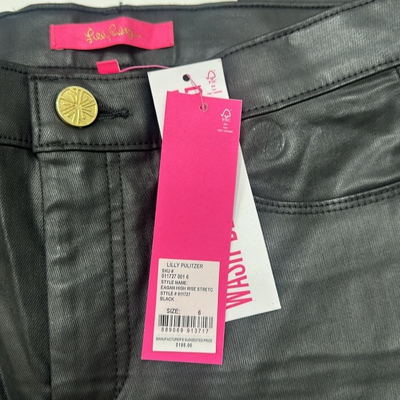 NWT Lilly Pulitzer Sz 6 Eagan High Rise Coated Jeans Black Item# AE - Picture 5 of 8